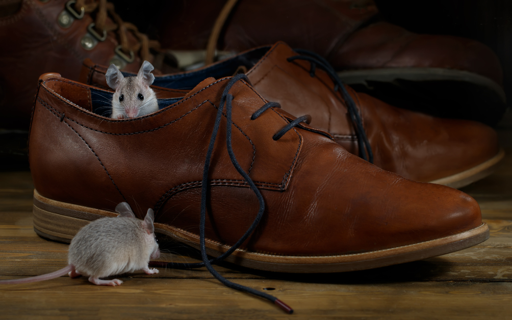 Mice nesting in shoes